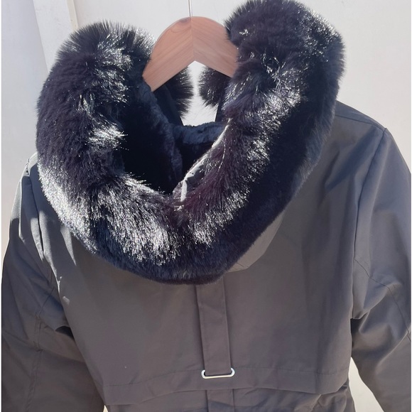 Black Faux Fur Warm Parka Wind Breaker Hood Fleece Lined Raincoat Coat Jacket - Picture 10 of 14